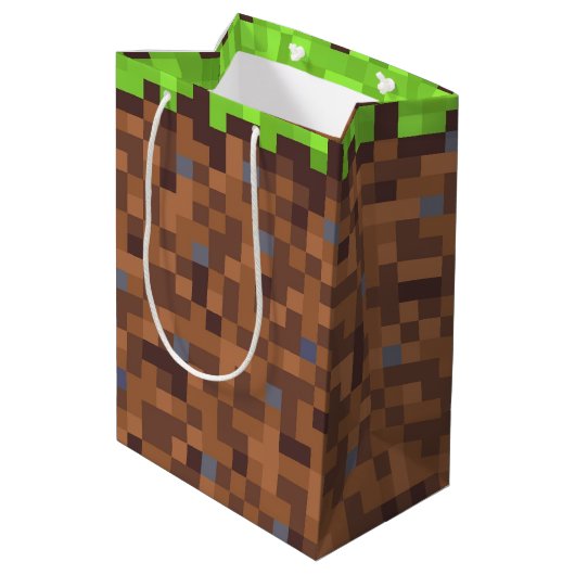 Pixel grass gamer birthday  mittlere geschenktüte (Rückseite Schrägansicht)