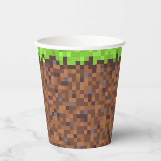 Pixel grass gamer birthday  pappbecher (Vorderseite)