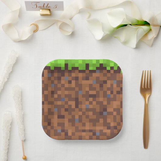 Pixel grass gamer birthday  pappteller (Hochzeit)