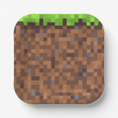 Pixel grass gamer birthday  pappteller (Vorderseite)