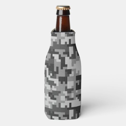 Pixel-Graue und Schwarze-Armee-Muster Flaschenkühler (Flaschenvorderseite)