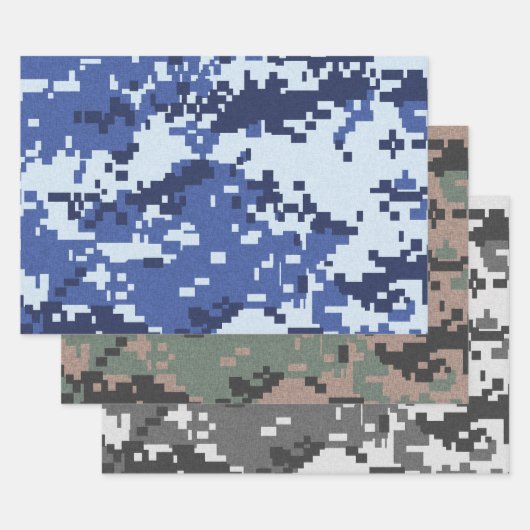 Pixel Green Grau Blue Camouflage Geschenkpapier Set (Set)