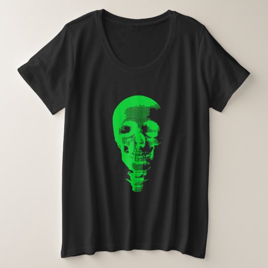 Pixel Green Skull Große Größe T-Shirt (Design vorne)