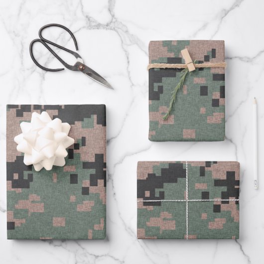 Pixel Grüne Camouflage Geschenkpapier Set (Vorderseite)