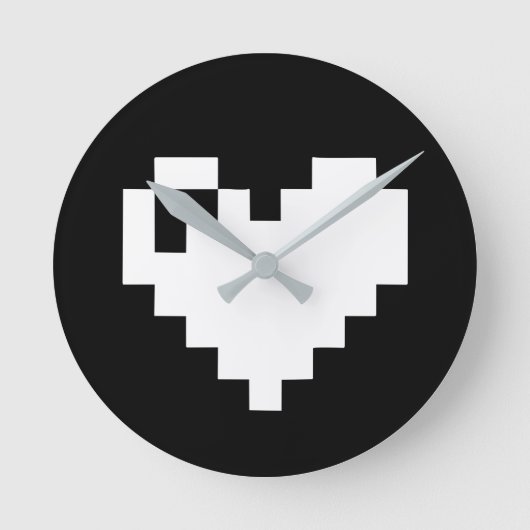 Pixel Heart 8 Bits Runde Wanduhr (Vorderseite)
