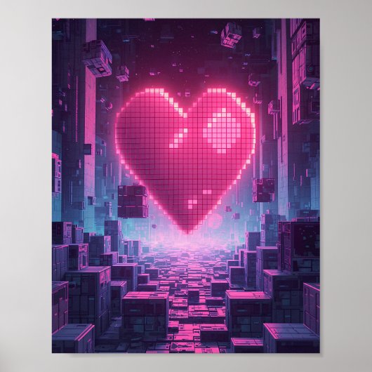 Pixel Heart Neon City — Poster für futuristisches  (Vorne)