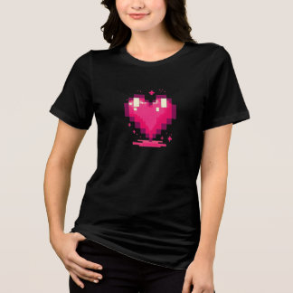 Pixel Heart Retro 8-Bit Gamer Love Design Tri-Blend Shirt
