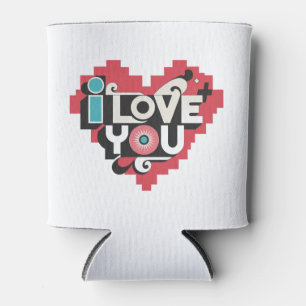 Pixel-Herz Ich liebe dich Retro-Typografie Dosenkühler