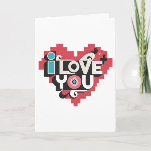 Pixel Herz Ich Liebe Dich Retro-Typografie Karte