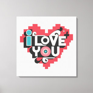Pixel-Herz Ich liebe dich Retro-Typografie Leinwanddruck