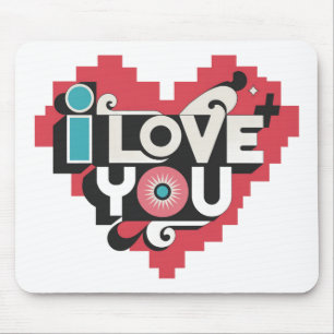 Pixel-Herz Ich liebe dich Retro-Typografie Mousepad
