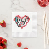 Pixel-Herz Ich liebe dich Retro-Typografie Serviette (Beispiel)