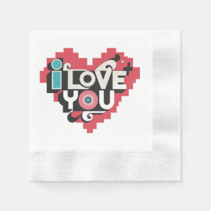 Pixel-Herz Ich liebe dich Retro-Typografie Serviette