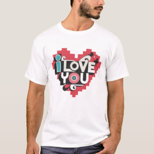 Pixel-Herz Ich liebe dich Retro-Typografie T-Shirt