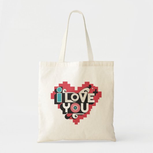 Pixel-Herz Ich liebe dich Retro-Typografie Tragetasche (Vorne)