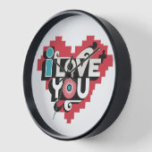 Pixel-Herz Ich liebe dich Retro-Typografie Uhr (Winkel)