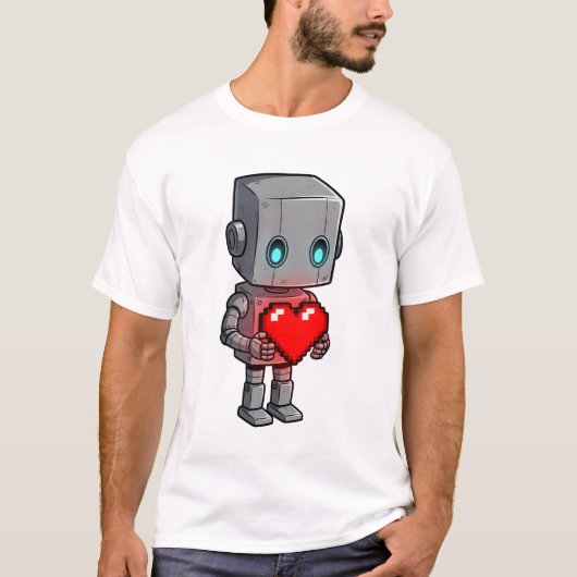 Pixel-Herz-Roboter T-Shirt (Vorderseite)