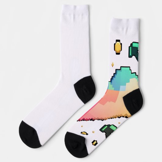 Pixel Herz-T - Shirt - Retro-Liebe, Moderne Bilder Socken (Linkes Detail)