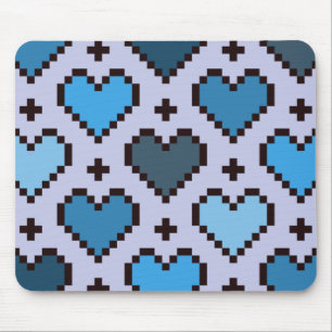 Pixel-Herzmuster blau und lila Mousepad