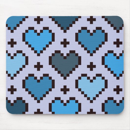 Pixel-Herzmuster blau und lila Mousepad (Vorne)