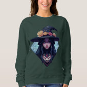 Pixel Hexe mit floraler Hut Sweatshirt (Vorderseite)