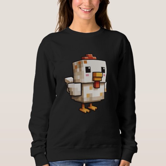 Pixel-Huhn Lustiger Retro-Gaming-Fan Sweatshirt (Vorderseite)