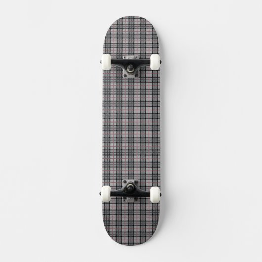 Pixel kariert im Grau mit rotem Streifen Skateboard (Vorderseite)