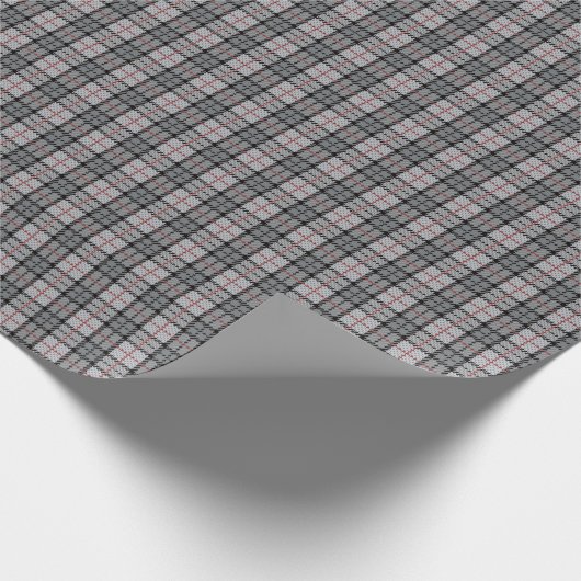 Pixel Kariert in Grau mit rotem Streifen Geschenkpapier (Ecke)