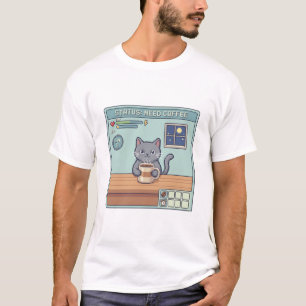 Pixel-Katze braucht Kaffee – Retro-RPG-Spielstatus T-Shirt