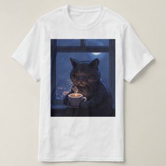 Pixel-Katze Spätabendkaffee – Gemütlicher 2-Uhr-Ch T-Shirt