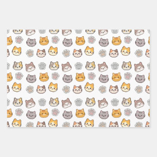 Pixel-Katzen-Geschenkpapier Süße Kawaii-Pfotenabdr Geschenkpapier Set