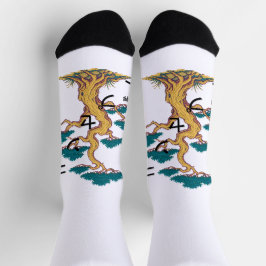 Pixel-Kieferbaum-Grenze japanische Kunst Socken