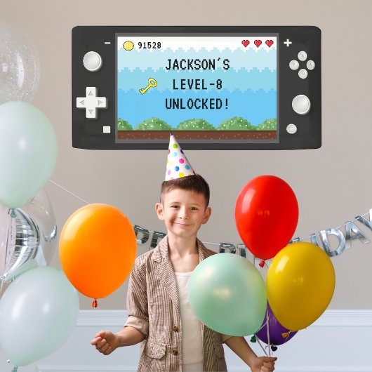 Pixel-Kindergeburtstag für Videospielcontroller Banner