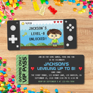 Pixel-Kindergeburtstag für Videospielcontroller Einladung