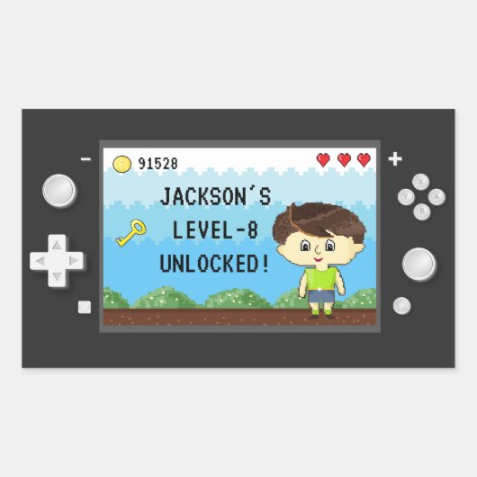 Pixel-Kindergeburtstag für Videospielcontroller Rechteckiger Aufkleber (Vorderseite)