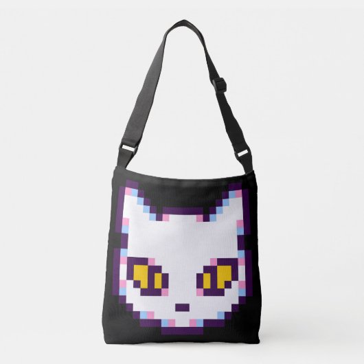 PIXEL KITTY CAT BEUTEL TRAGETASCHEN MIT LANGEN TRÄGERN (Vorderseite)