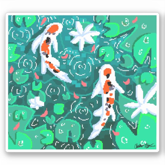 Pixel-Koi-Teich Aufkleber (Vorderseite)