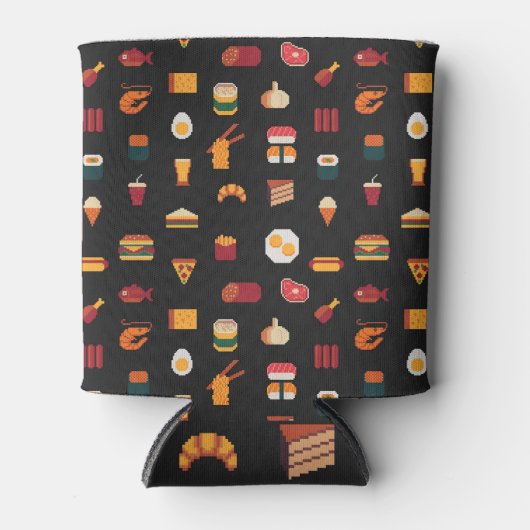 Pixel Kunst Essen, nahtlose Textur. Dosenkühler (Vorderseite)