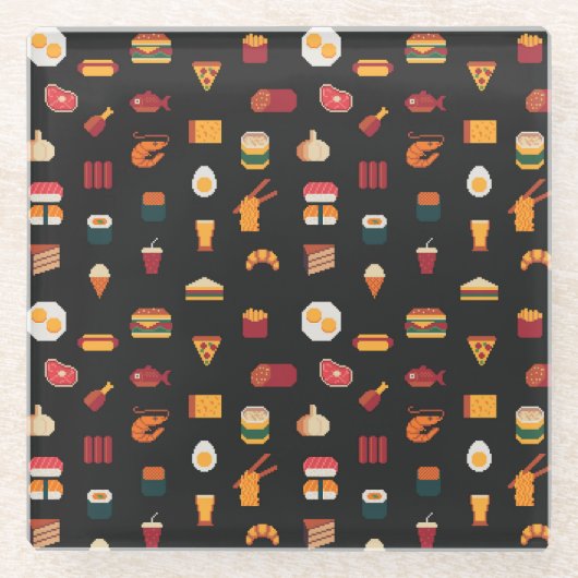 Pixel Kunst Essen, nahtlose Textur. Glasuntersetzer (Vorderseite)