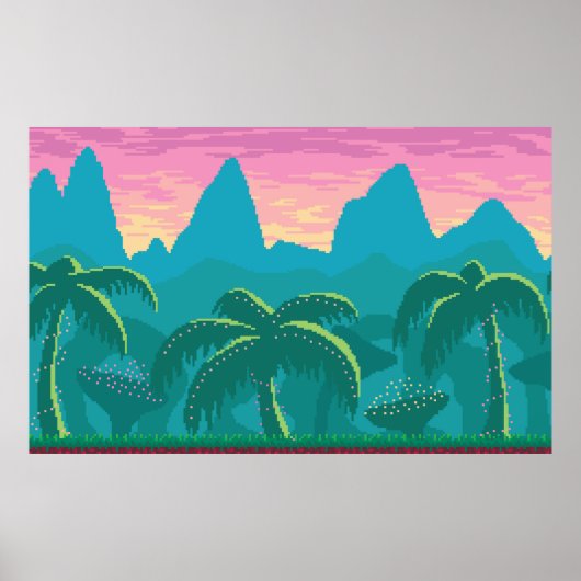 Pixel Kunst nahtlose Landschaft mit tropischen Ber Poster (Vorne)