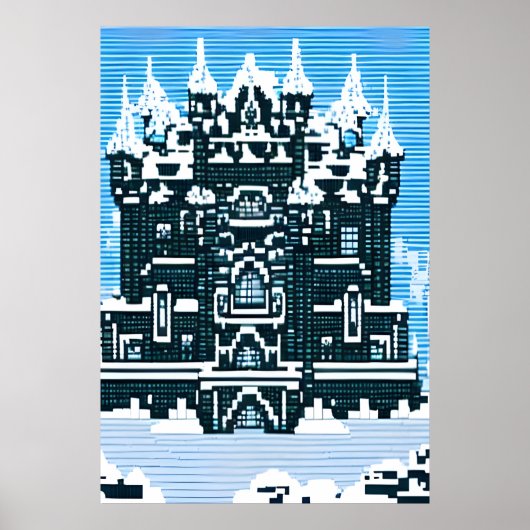 Pixel-Kunst, Schloss und Schnee | AI Art Poster (Vorne)