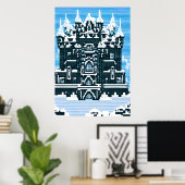 Pixel-Kunst, Schloss und Schnee | AI Art Poster (Heimbüro)