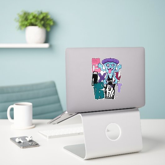 Pixel-Kunst und blaues Monster Aufkleber (Laptop auf Schreibtisch)
