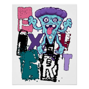 Pixel-Kunst und blaues Monster Poster