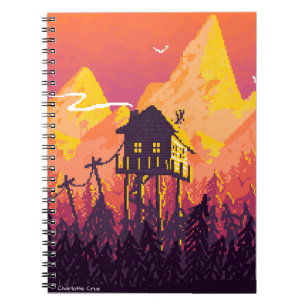 Pixel-Landschaft mit Bergen Notizblock