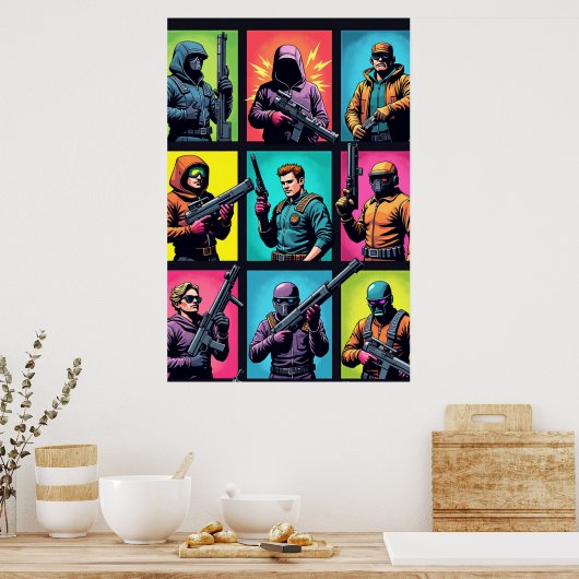 Pixel Legends Pop Art Poster – Comic-Raster (Küche)