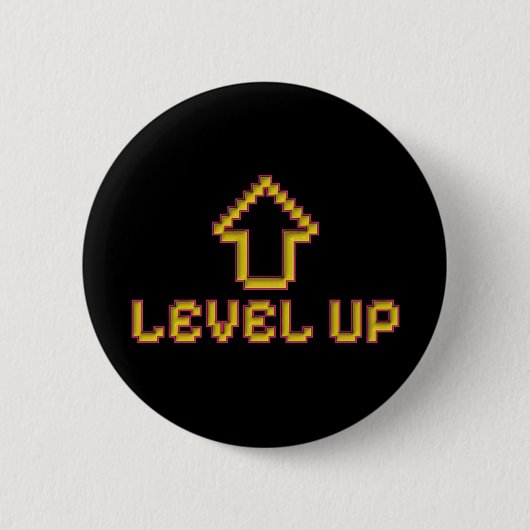 Pixel Level Up Gamer Pin - Schwarz Button (Vorderseite)