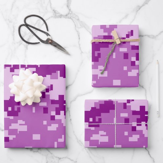 Pixel Lila Camouflage Geschenkpapier Set (Vorderseite)