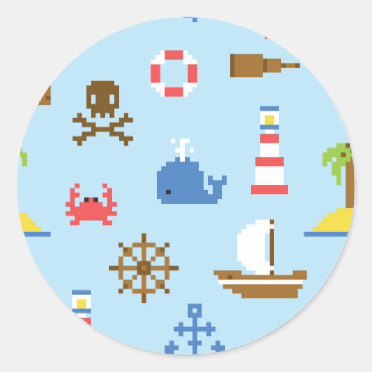 Pixel-Meeres-Kunstmuster Runder Aufkleber (Vorderseite)