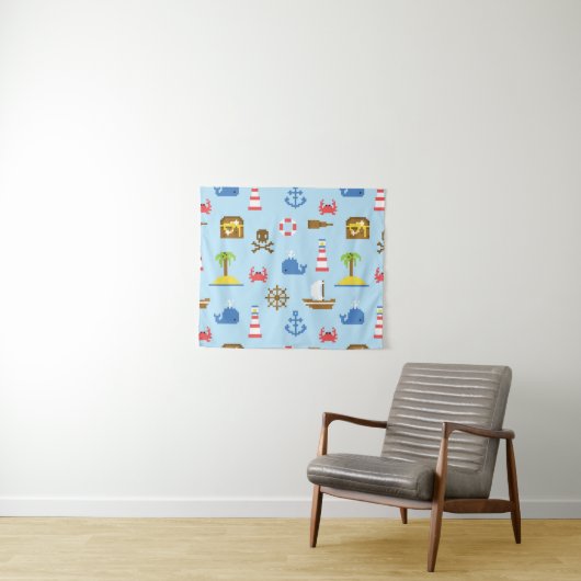 Pixel-Meeres-Kunstmuster Wandteppich (Beispiel (Horizontal))